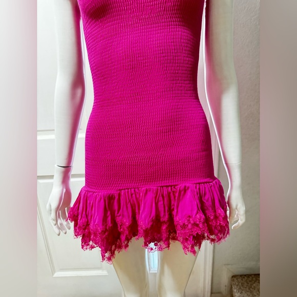 Peixoto 100% Rayon Fuchsia Lace Detail Top short Dress Size Medium. J-29 - Picture 7 of 16